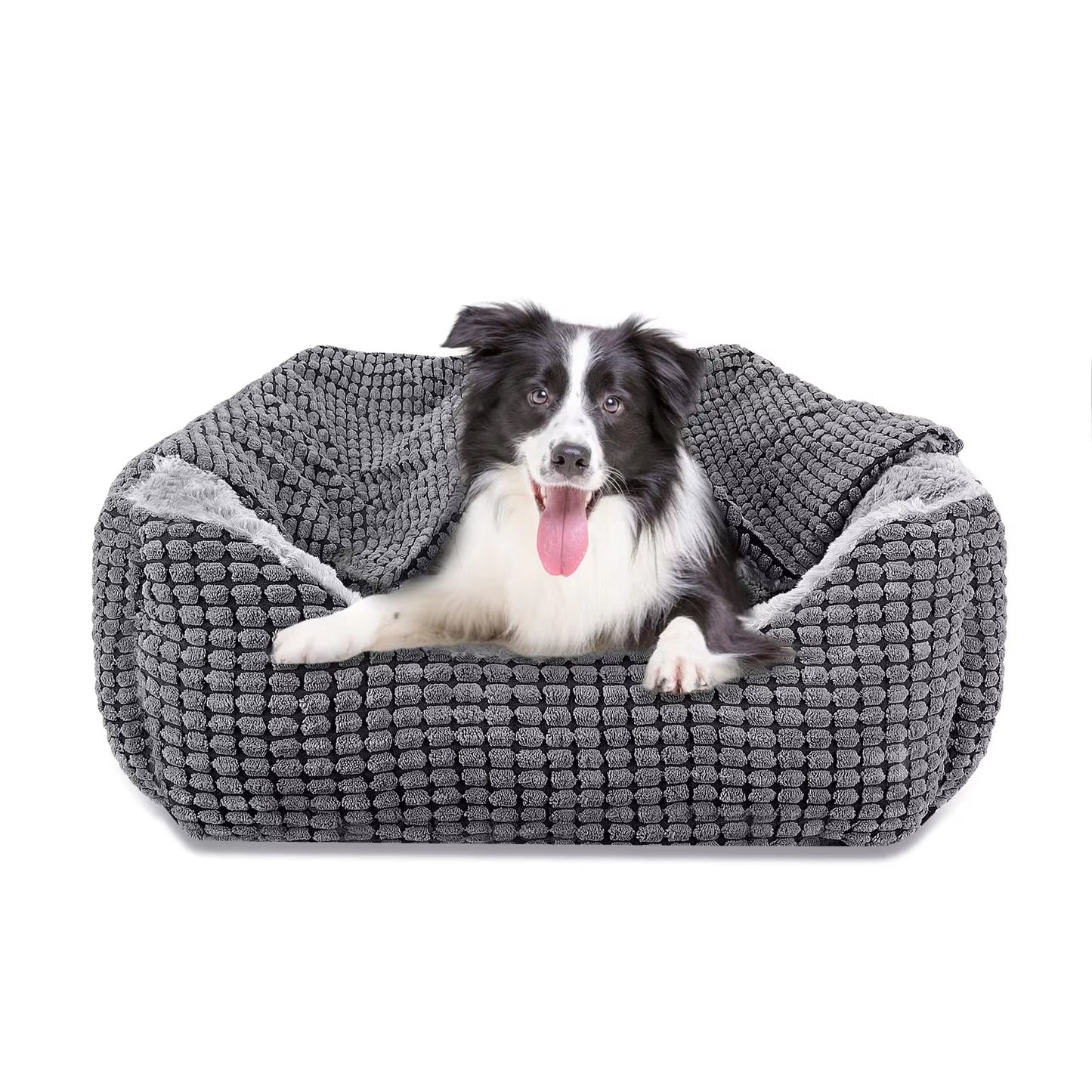 Housse adaptable pour lit/canapé pour chien (40-60 cm) – design uni, en mousse et polaire – amovible et protectrice